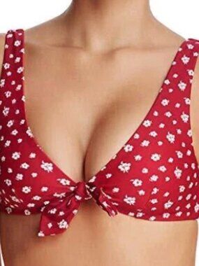 Minkpink Floral Ditsy Tie Bikini Top Red Swim Beach Summer Paddle Size XS NWT
